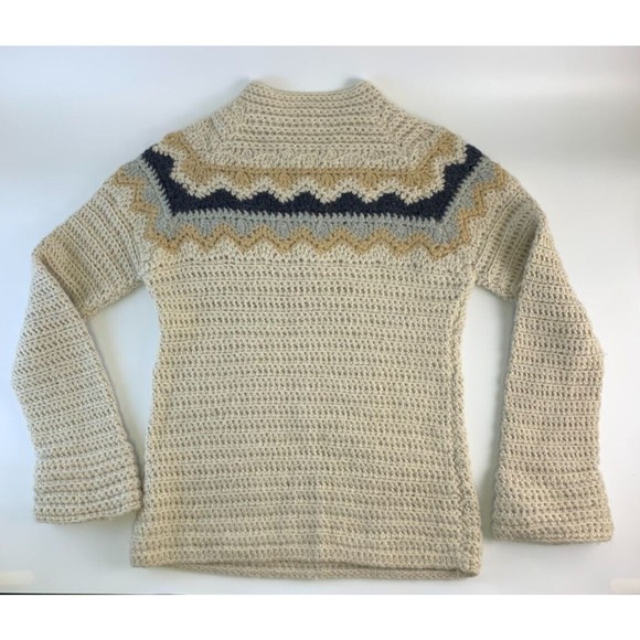 J Crew Knit By Hand Alpaca Wool Sweater Bell Sleeve Chevron Stripe Vintage Large - Picture 12 of 12